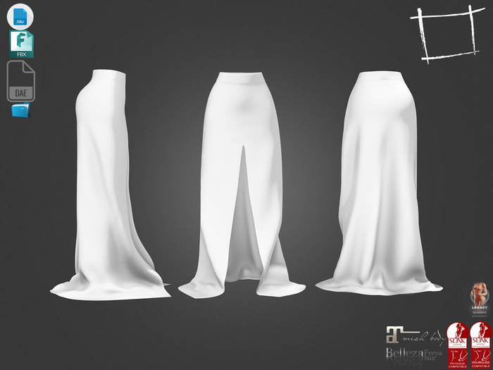 Dae Obj FBX For Front Slit High Waist Long Skirt Maitreya Slink Belleza Isis Freya Legacy Ebody Reborn