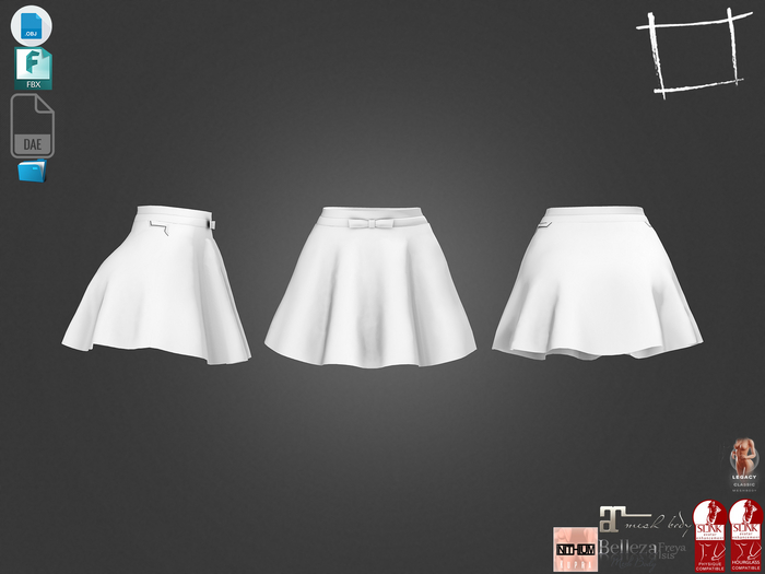 Dae Obj FBX For Bowknot Belt Mini Flaring Skirt Maitreya Slink Belleza Isis Freya Legacy Ebody Reborn Kupra