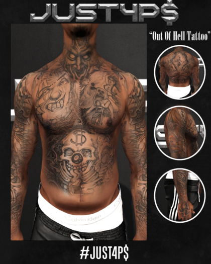 #Just4P$ "Out Of Hell" Tattoo