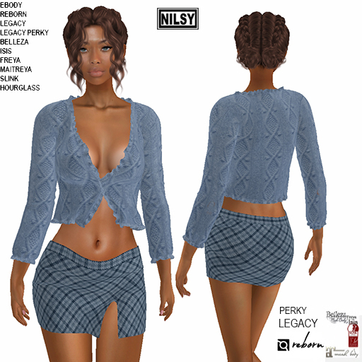 CABLE KNIT TOP AND WOOL SKIRT,MESH BODY