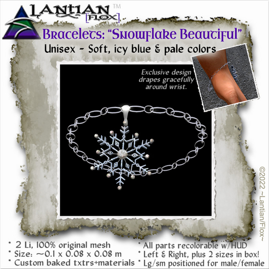 ~L/Fx~Snowflake Beautiful Bracelets (4 in box: Left & Right + small & large)