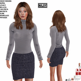 STRIPE SWEATER&FLANNEL BUTTONED SKIRT,MESH BODY