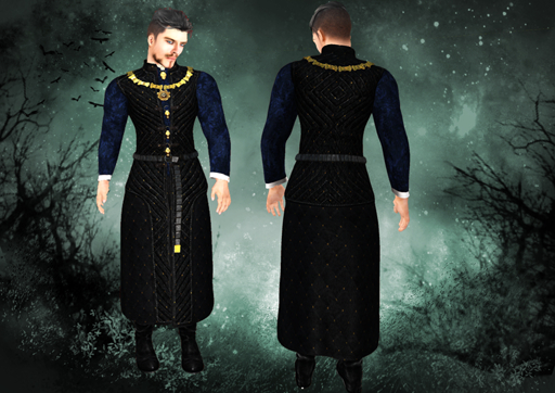 Conjunto de casaco medieval acolchoado azul escuro Unpacker HUD-Dark blue paded medieval coat set Unpacker HUD