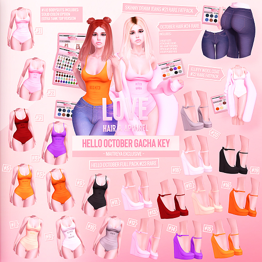 Love [Hello October Set] Bodysuit & Top #2 Hot Pink