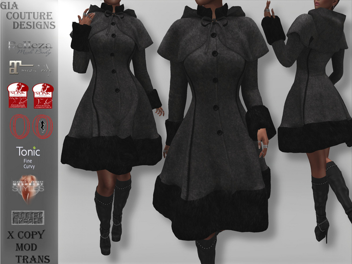 "GCD" Tamela Hooded Wool Coat Black