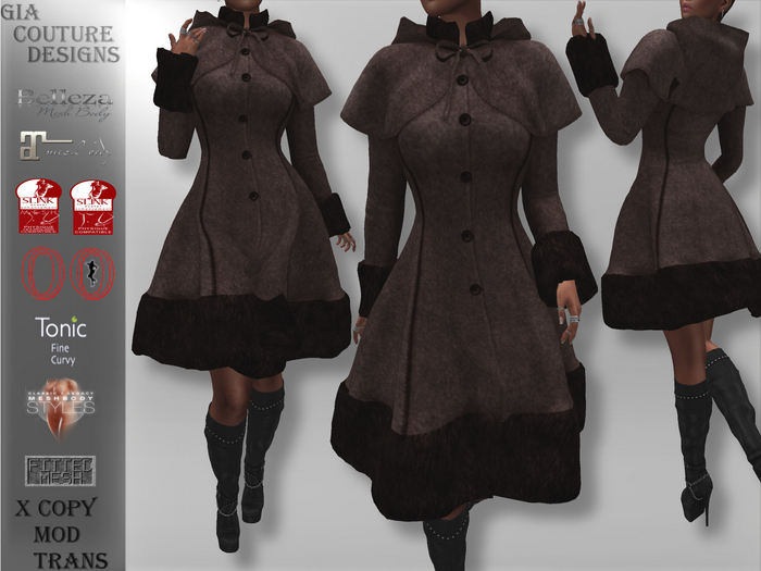 "GCD" Tamela Hooded Wool Coat Brown