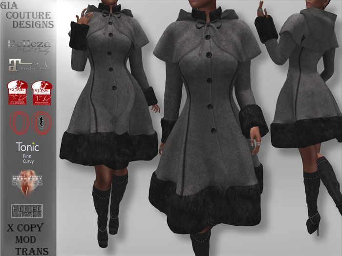 "GCD" Tamela Hooded Wool Coat Grey