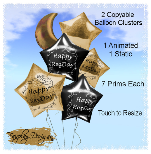 ~R~Happy RezDay ~ Golden Spendor Star Balloon Cluster