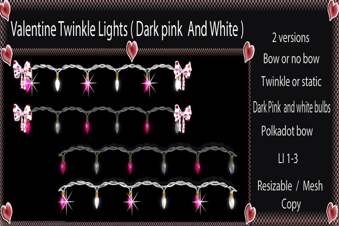 Valentine Twinkle Lightstrings Dark Pink And White   ( Mesh )