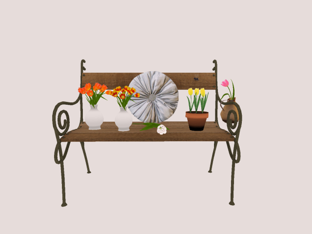 bench with tulips Decor Only