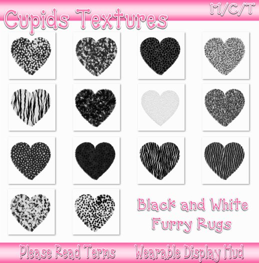 14 BLACK AND WHITE FURRY HEART RUGS Textures