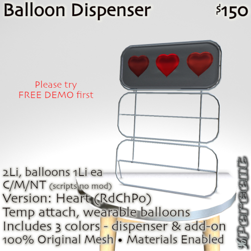 % Balloon Dispenser (heart-RdChPo) *MESH*