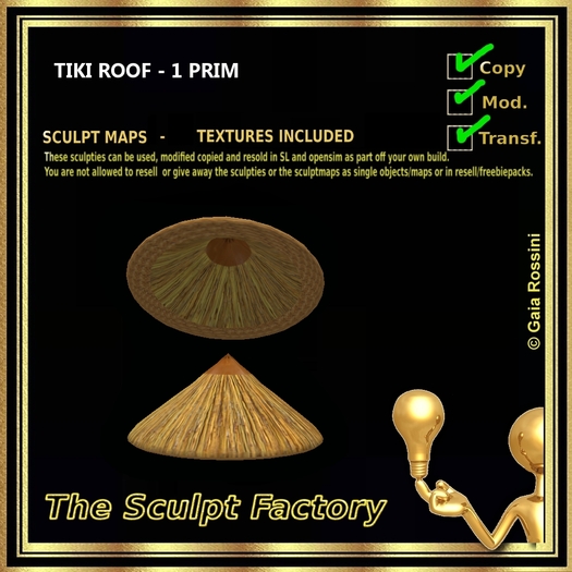 SCULPT FACTORY - 1 PRIM TIKI ROOF full perms