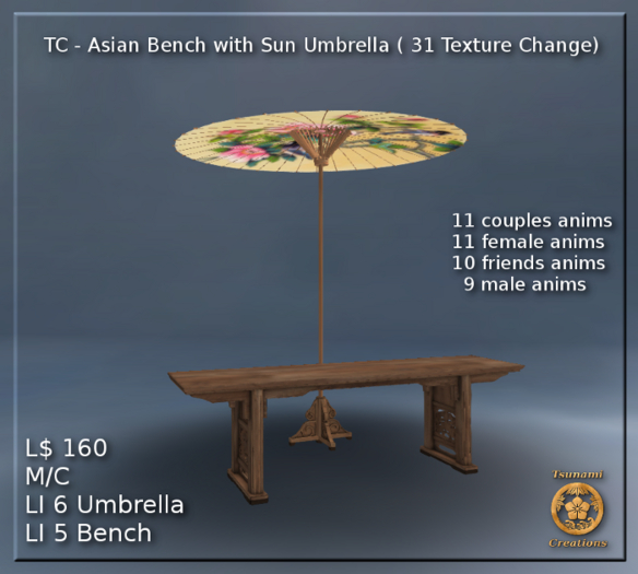 Asian Bench with Sun Umbrella ( 31 Texture Change)
