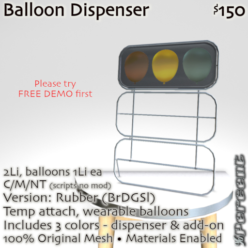 % Balloon Dispenser (rubber-BrDgSl) *MESH*
