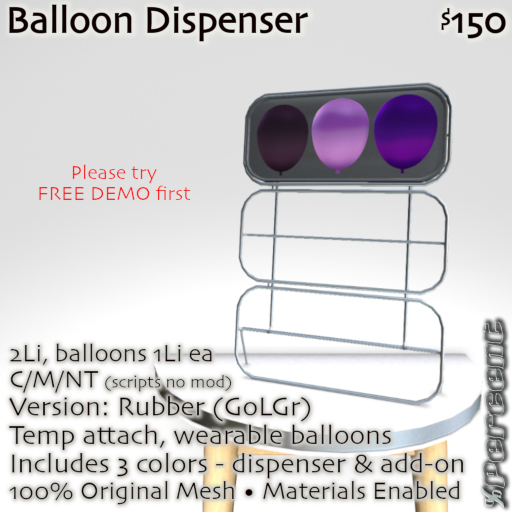 % Balloon Dispenser (rubber-GoLGr) *MESH*