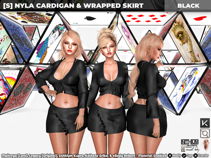 [S] Nyla Cardigan & Wrapped Skirt Black