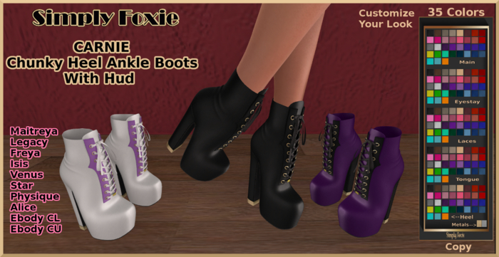 CARNIE Chunky Heel Ankle Boots With Hud (Boxed)