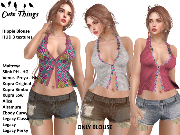 [CT] Hippie Blouse  - Pink  Hud x 3 - Maitreya - Legacy - Kupra - Belleza - Slink - Ebody - Alice - Altamura DEMO