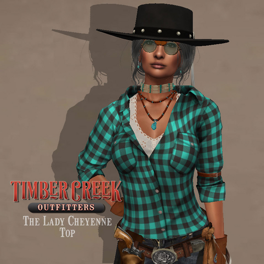 [Timber Creek] Lady Cheyenne Top-Turquoise Check