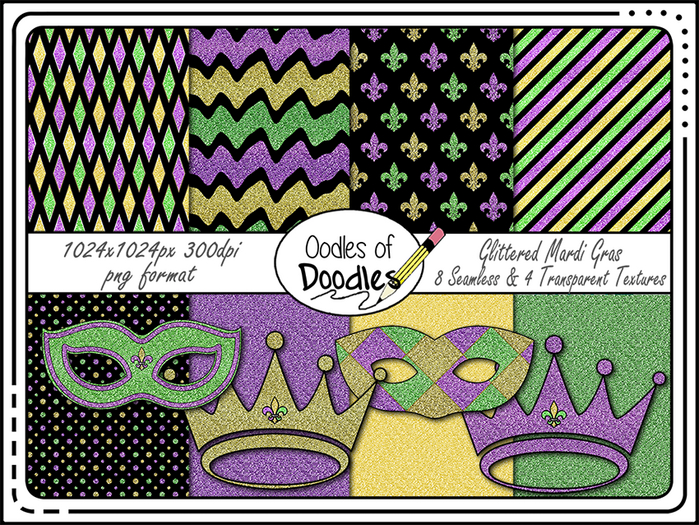 Oodles of Doodles - Glittered Mardi Gras