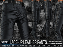 ZED MESH MATERIALS ENABLED: Lace-Up Steel Leather StovePipe & StraightLeg Pants