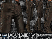 ZED MESH MATERIALS ENABLED: Lace-Up Rust Leather StovePipe & StraightLeg Pants