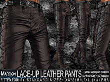 ZED MESH MATERIALS ENABLED: Lace-Up Maroon Leather StovePipe & StraightLeg Pants