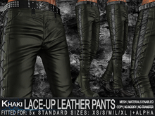ZED MESH MATERIALS ENABLED: Lace-Up Khaki Leather StovePipe & StraightLeg Pants