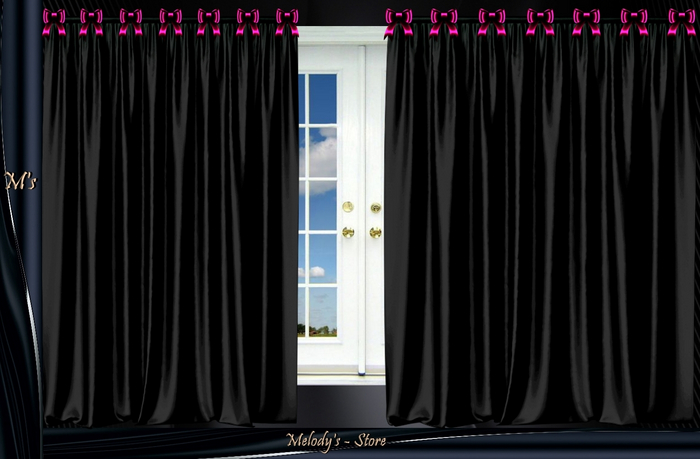 M's - Black curtain - pink ribbons