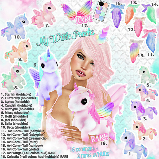 *HolliPocket* My Wittle Poneh #15 AviCorn+Tail-Rainbow (BOXED)