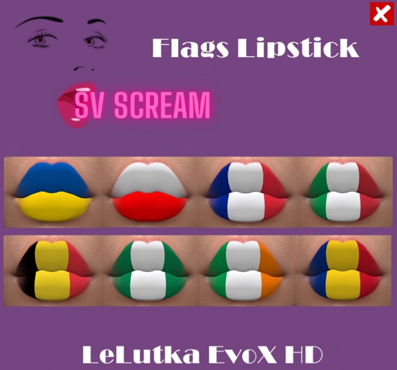 .:SV:. SCREAM Flags Lipstick Lelutka EvoX HD