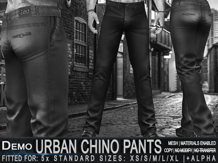 DEMO - ZED MESH MATERIALS ENABLED: Urban Chino Pants (Chinos) / 5 Sizes + Alpha