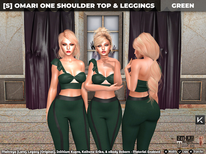[S] Omari One Shoulder Top & Leggings Green