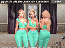 [S] Omari One Shoulder Top & Leggings Cyan