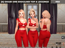 [S] Omari One Shoulder Top & Leggings Red