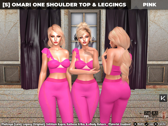 [S] Omari One Shoulder Top & Leggings Pink