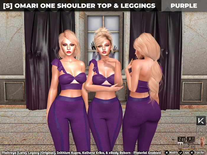 [S] Omari One Shoulder Top & Leggings Purple