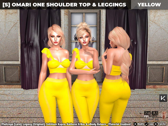 [S] Omari One Shoulder Top & Leggings Yellow