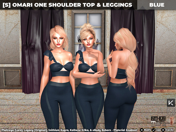 [S] Omari One Shoulder Top & Leggings Blue