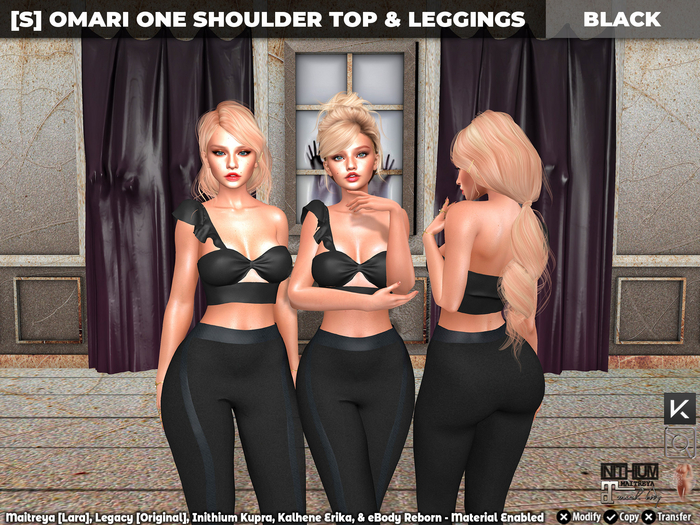 [S] Omari One Shoulder Top & Leggings Black