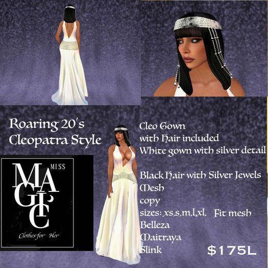 revised Roaring 20's Wht/Slvr Cleo Style Dress with Hair (box)