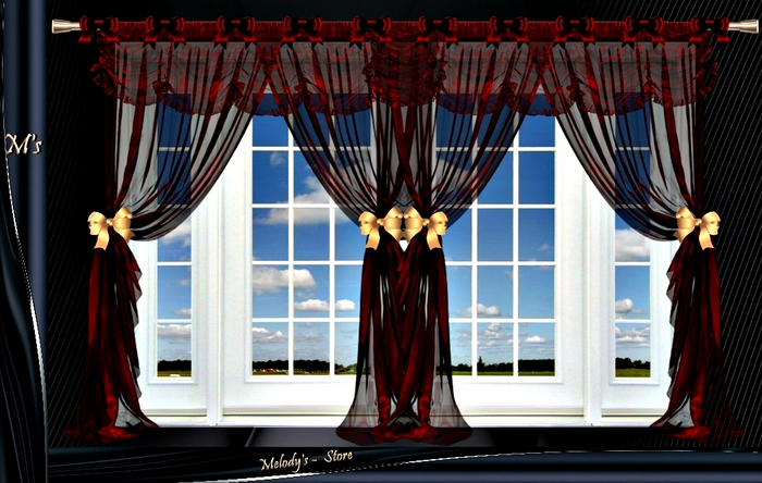 M's - Transparent curtain - double - red with yellow ribbons