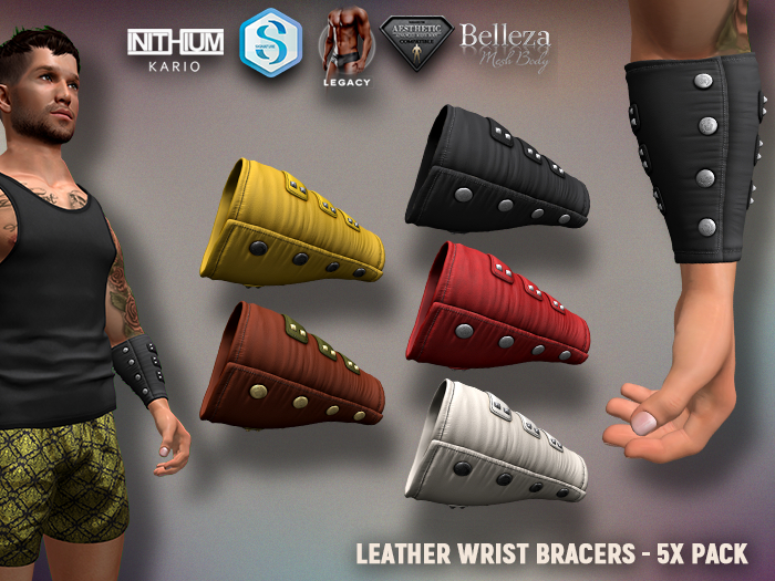 [7/11] Leather Wrist Bracers - 5xPack