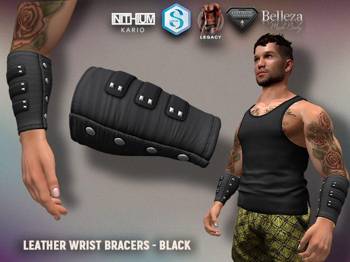 [7/11] Leather Wrist Bracers - Black