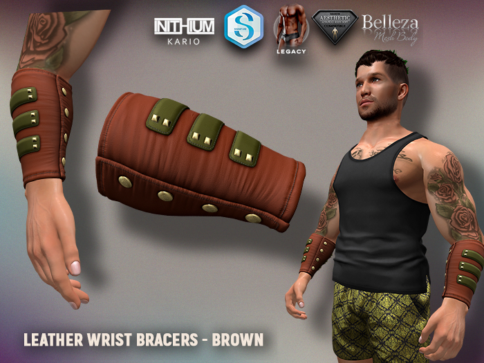 [7/11] Leather Wrist Bracers - Brown