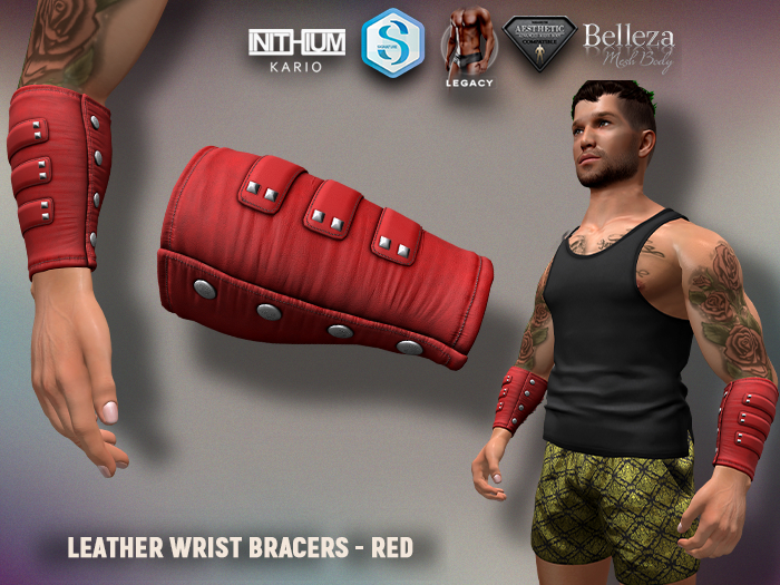 [7/11] Leather Wrist Bracers - Red