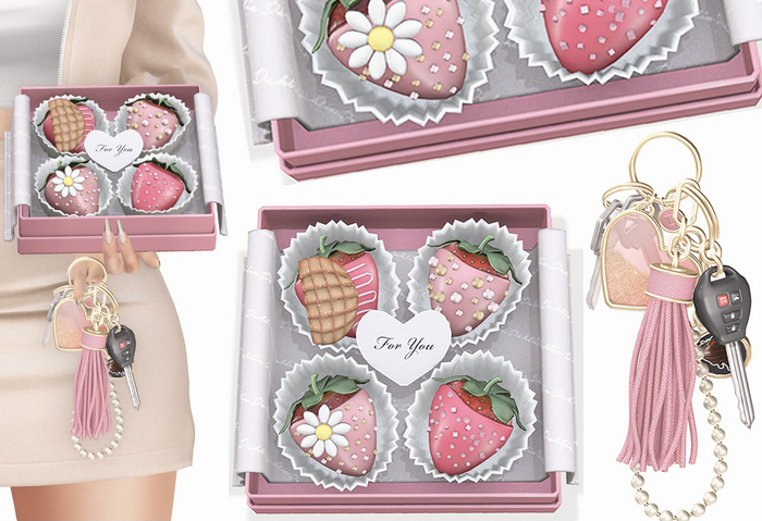 Dahlia - Sugar Rush - Strawberries & Keys - Pink - Box of Strawberries & Keys, Decor, Bento Holdable/ Wearable