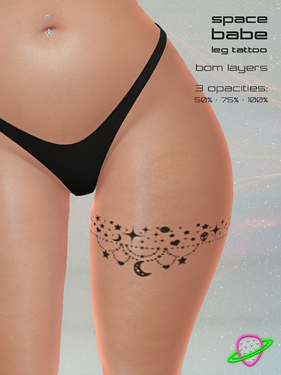.spaceberry. space babe leg tattoo