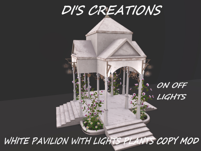 WHITE PAVILION WITH LIGHTS PLANTS